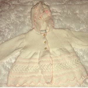 Woven Knit White and Pink Baby Girl Sweater - 3M